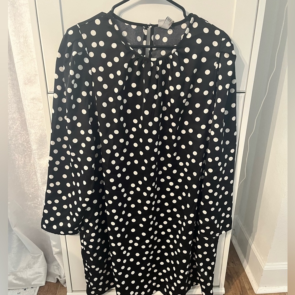 a new day Black & White Polka Dot Long Sleeve Dress